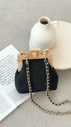 Adorne Bags^Abby Timber Frame Woven Mini Bag - Black