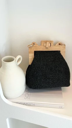 Adorne Bags^Abby Timber Frame Woven Mini Bag - Black