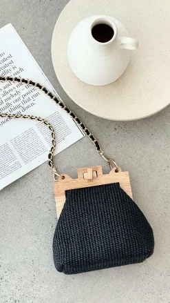 Adorne Bags^Abby Timber Frame Woven Mini Bag - Black