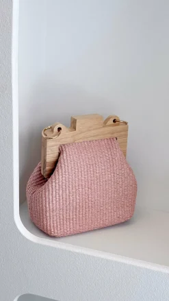 Adorne Bags^Abby Timber Frame Woven Mini Bag - Pale / Pink