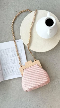 Adorne Bags^Abby Timber Frame Woven Mini Bag - Pale / Pink