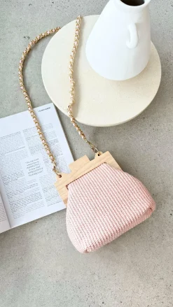 Adorne Bags^Abby Timber Frame Woven Mini Bag - Pale / Pink