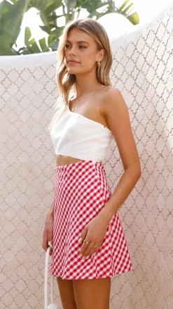 LILYWHYT Sale Dresses^Abia Mini Dress - White/ Red Check