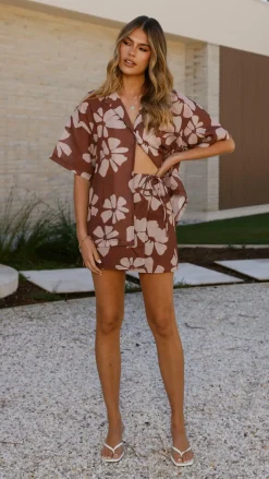 LILYWHYT Sets|Tops^Abilene Button Up Shirt - Brown Daylillies