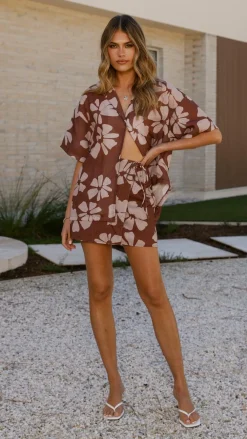 LILYWHYT Sets|Bottoms^Abilene Wrap Skirt - Brown Daylillies