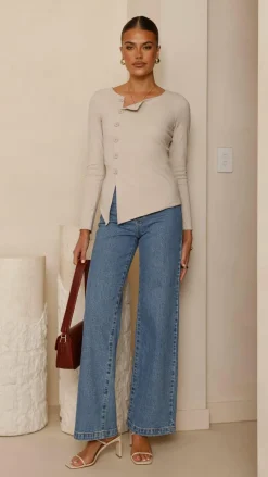 Bubblegum Tops^Addison Long Sleeve Top - Stone