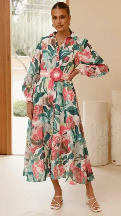 Bubblegum Dresses|Maxi^Aida Long Sleeve Maxi Dress - Spritz Pink