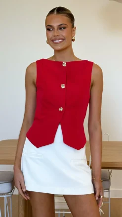 SASHA (BNE) Tops^Alexis Button Up Vest - Red