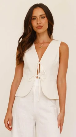LILYWHYT Tops^Alisa Tie Vest - Light Beige