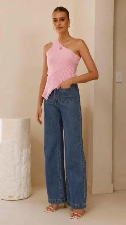 Slide Show Knit Tops|Knitwear^Alyssia One Shoulder Top - Pink