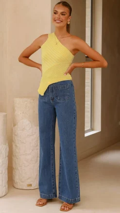 Slide Show Knit Tops|Knitwear^Alyssia One Shoulder Top - Yellow