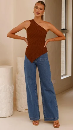 Slide Show Knit Tops|Knitwear^Alyssia One Shoulder Top - Chocolate