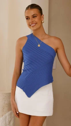 Slide Show Knit Tops|Knitwear^Alyssia One Shoulder Top - Blue