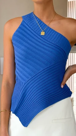 Slide Show Knit Tops|Knitwear^Alyssia One Shoulder Top - Blue