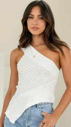 Slide Show Knit Tops|Knitwear^Alyssia One Shoulder Top - White