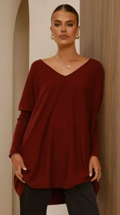 Slide Show Knit Tops|Knitwear^Amalia Knit Top - Burgundy