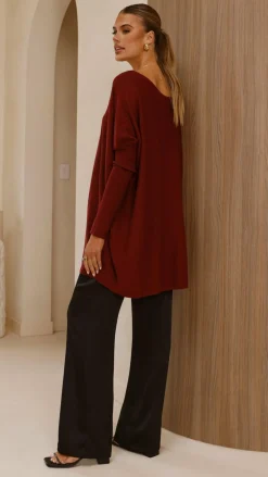 Slide Show Knit Tops|Knitwear^Amalia Knit Top - Burgundy