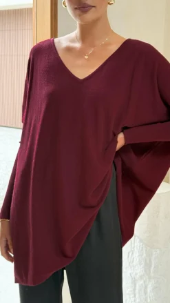 Slide Show Knit Tops|Knitwear^Amalia Knit Top - Burgundy
