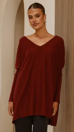 Slide Show Knit Tops|Knitwear^Amalia Knit Top - Burgundy