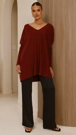 Slide Show Knit Tops|Knitwear^Amalia Knit Top - Burgundy