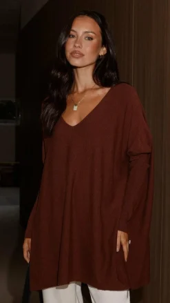 Slide Show Knit Tops|Knitwear^Amalia Knit Top - Chocolate
