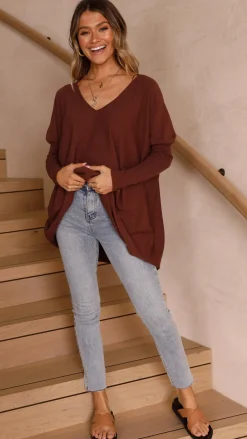 Slide Show Knit Tops|Knitwear^Amalia Knit Top - Chocolate