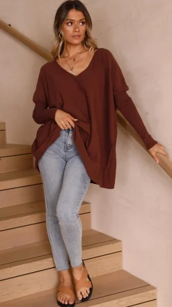 Slide Show Knit Tops|Knitwear^Amalia Knit Top - Chocolate