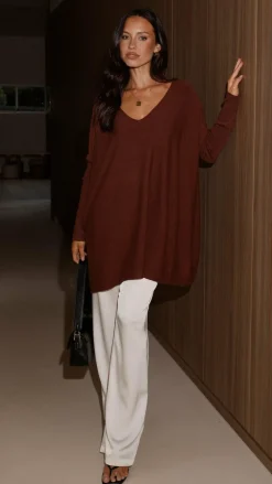 Slide Show Knit Tops|Knitwear^Amalia Knit Top - Chocolate