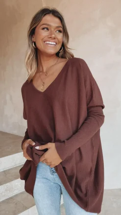 Slide Show Knit Tops|Knitwear^Amalia Knit Top - Chocolate
