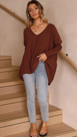Slide Show Knit Tops|Knitwear^Amalia Knit Top - Chocolate