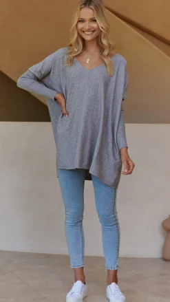 Slide Show Knit Tops|Knitwear^Amalia Knit Top - Grey