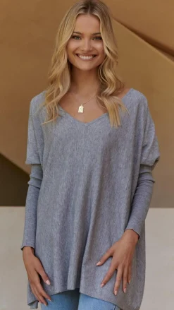 Slide Show Knit Tops|Knitwear^Amalia Knit Top - Grey