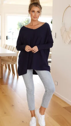 Slide Show Knit Tops|Knitwear^Amalia Knit Top - Navy