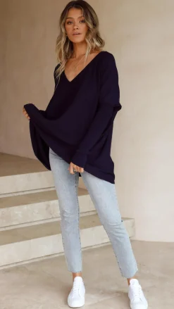 Slide Show Knit Tops|Knitwear^Amalia Knit Top - Navy