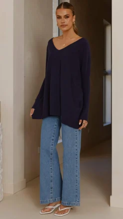 Slide Show Knit Tops|Knitwear^Amalia Knit Top - Navy