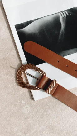 Angel Whisper Belts|The Denim Edit^Amelie Twist Buckle Belt - Brown/Gold