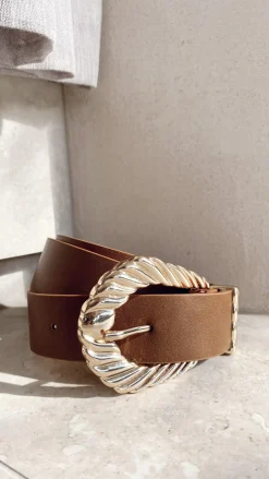 Angel Whisper Belts|The Denim Edit^Amelie Twist Buckle Belt - Brown/Gold