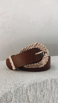 Angel Whisper Belts|The Denim Edit^Amelie Twist Buckle Belt - Brown/Gold