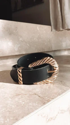 Angel Whisper Belts^Amelie Twist Buckle Belt - Black/Gold