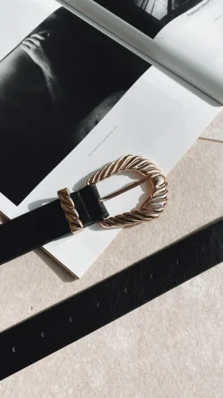 Angel Whisper Belts^Amelie Twist Buckle Belt - Black/Gold