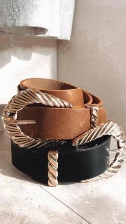Angel Whisper Belts^Amelie Twist Buckle Belt - Black/Gold