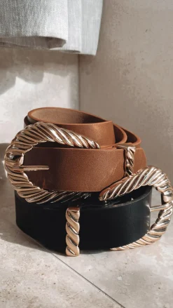 Angel Whisper Belts^Amelie Twist Buckle Belt - Black/Gold