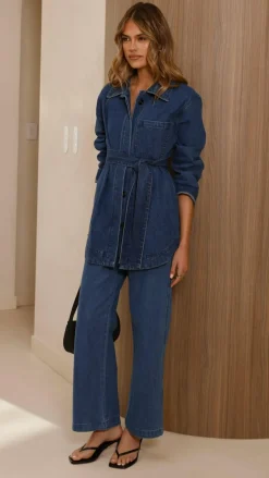 Pink Diamond The Denim Edit|Sets^Amy Long Sleeve Top - Dark Denim