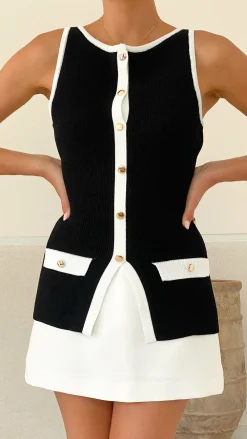 Fashion Allied Knit Tops|Knitwear^Antoinette Button Up Vest - Black/White
