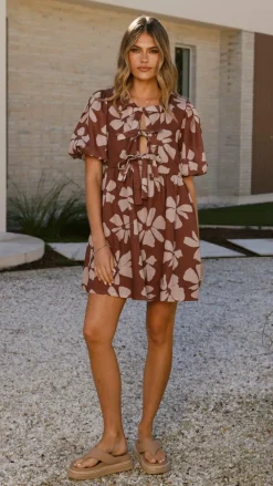 LILYWHYT Dresses|Mini^Arana Mini Dress - Brown Daylillies
