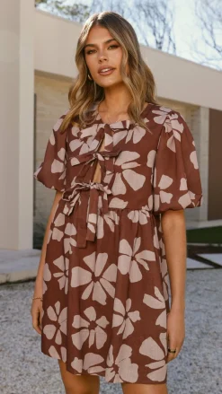 LILYWHYT Dresses|Mini^Arana Mini Dress - Brown Daylillies