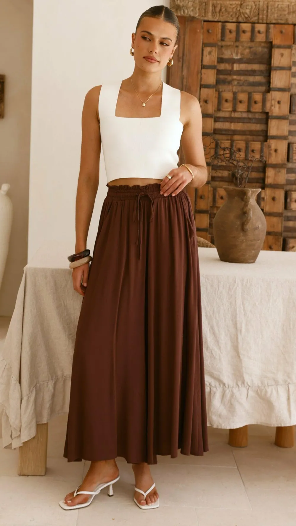 Miracle Fashion Bottoms^Aria Wide Leg Pants - Chocolate