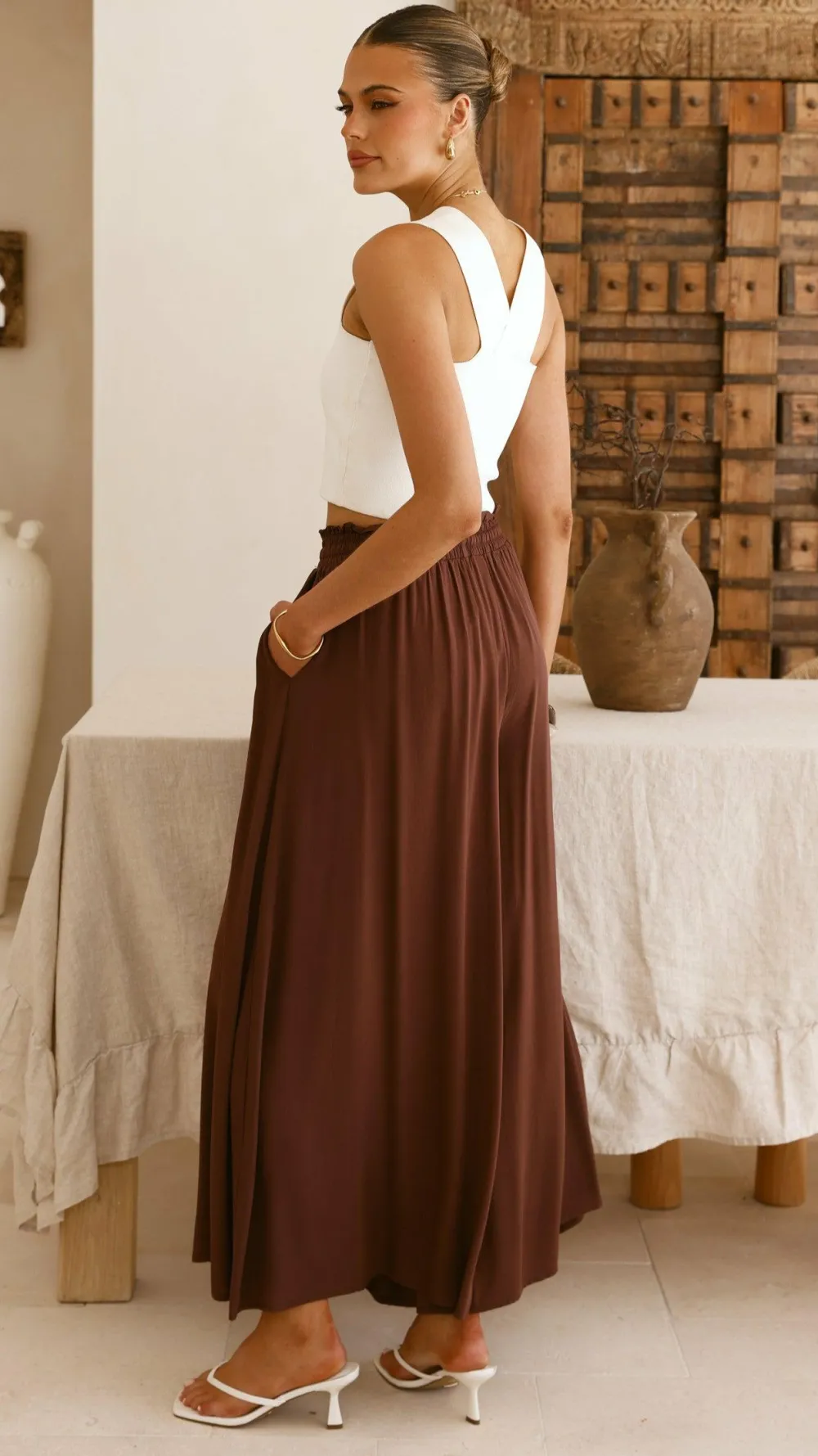 Miracle Fashion Bottoms^Aria Wide Leg Pants - Chocolate
