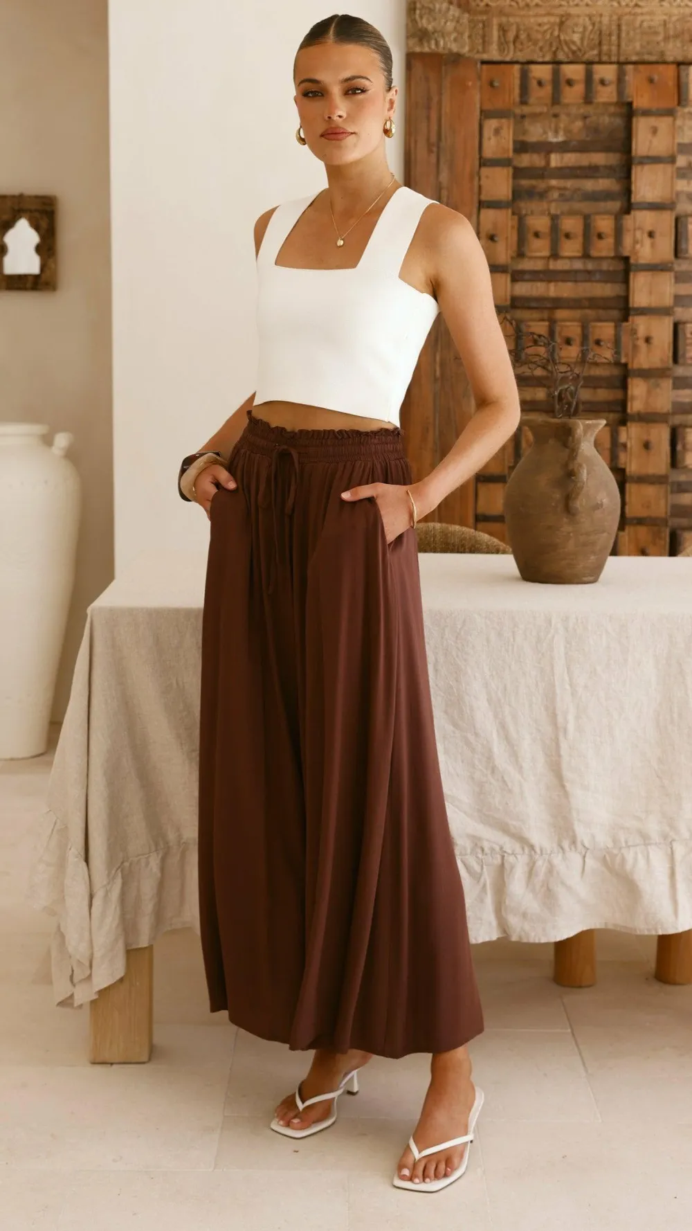 Miracle Fashion Bottoms^Aria Wide Leg Pants - Chocolate