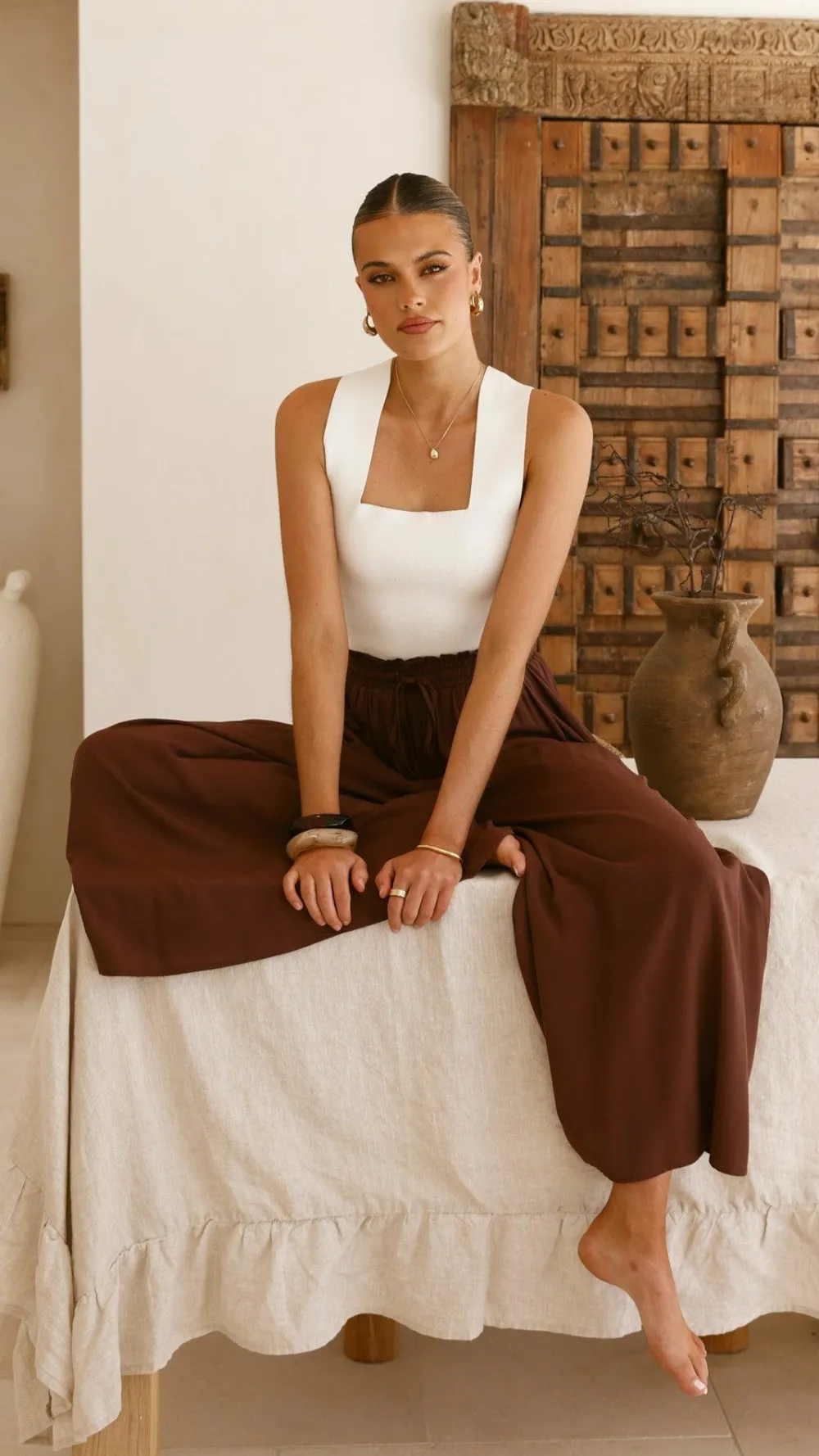 Miracle Fashion Bottoms^Aria Wide Leg Pants - Chocolate
